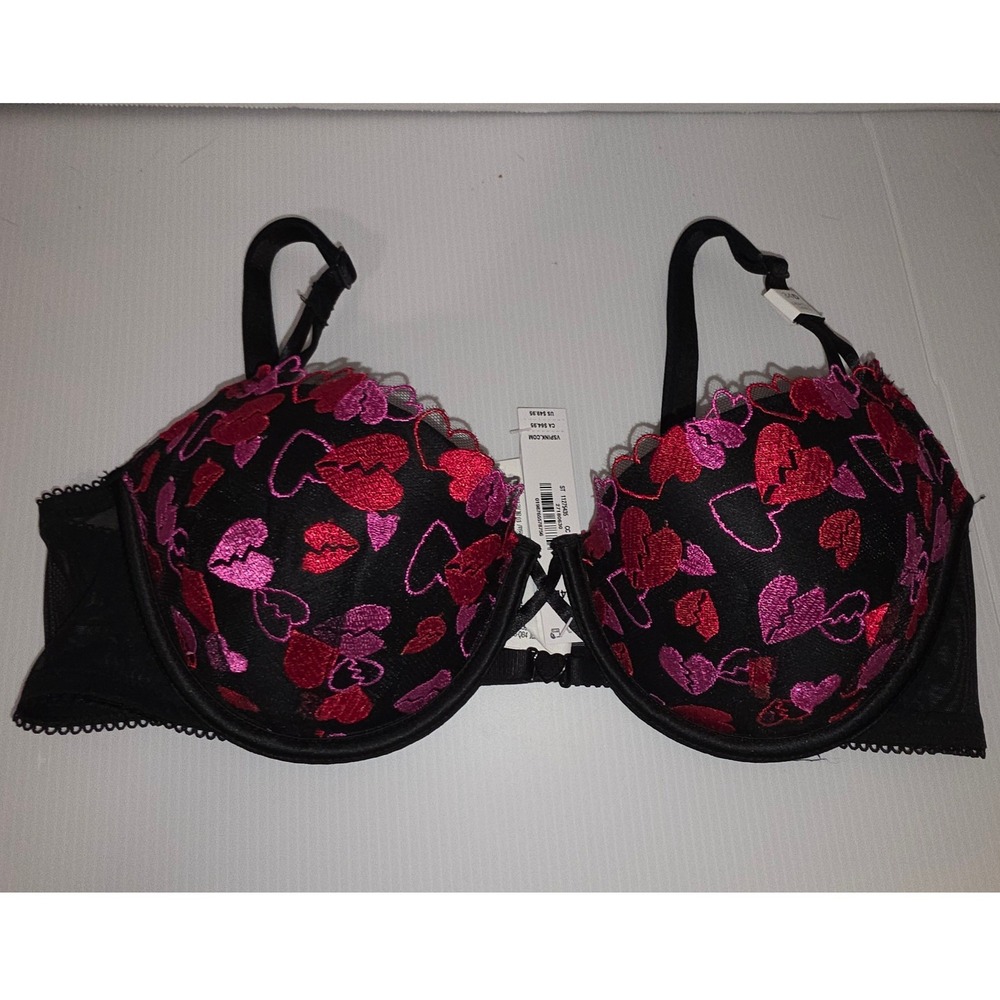 Victoria's Secret PINK Bra 34D Black Pink New 11275435